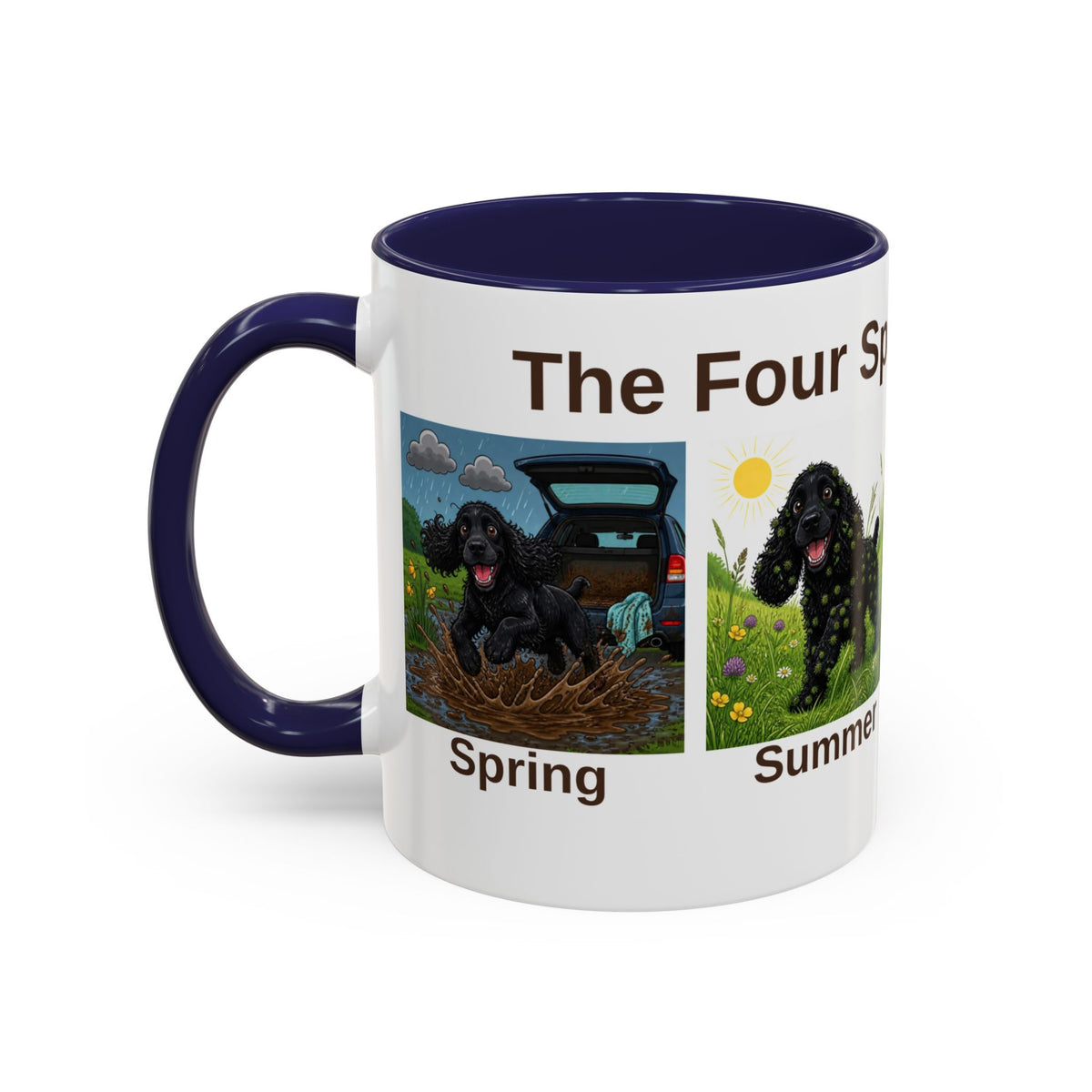 Four Spaniel Seasons Mug - Cocker Spaniel - Black