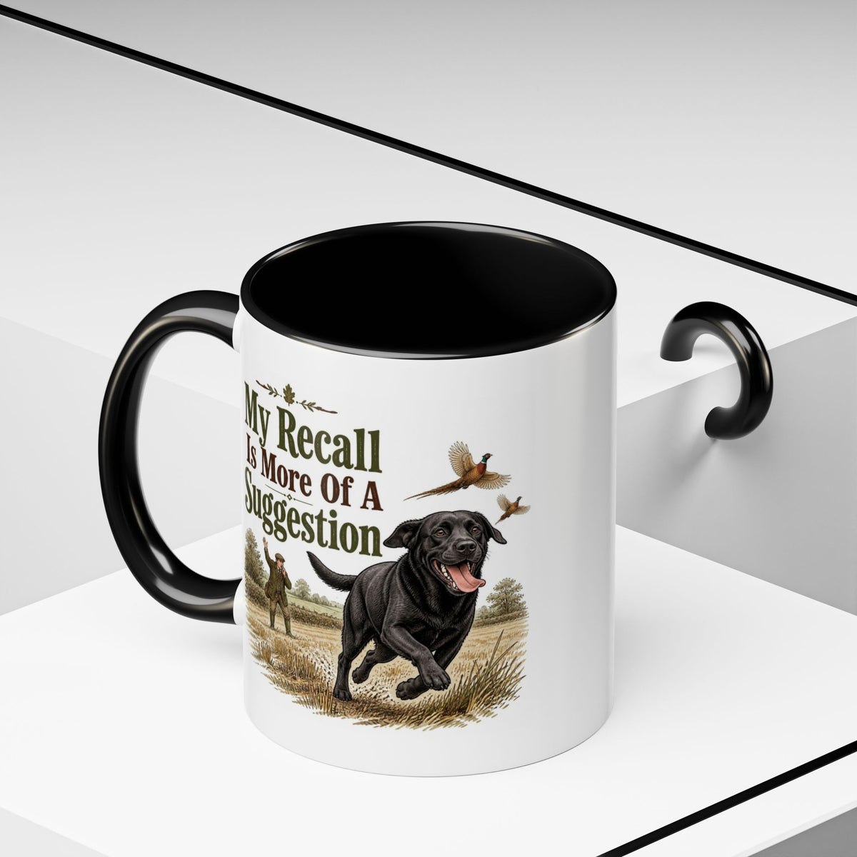 Funny Black Labrador Mug - My Recall Is More Of A Suggestion, Working Gun Dog Gift, Pheasant Shooting Mug, 11oz