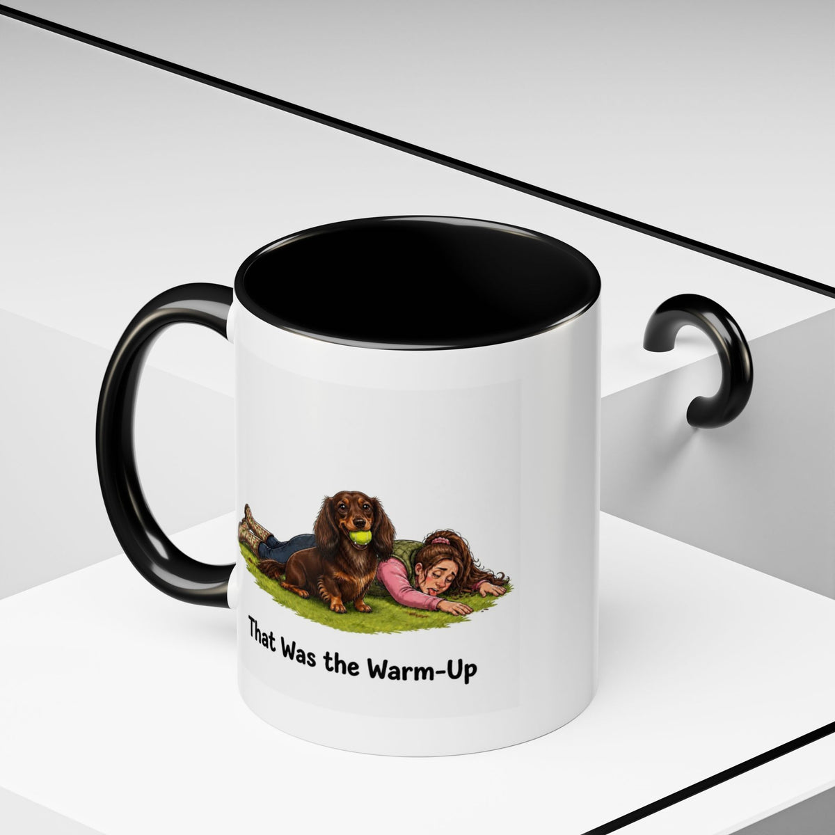 Warm-Up Mug - Mini Long Haired Dachshund - Chocolate & Tan - Woman