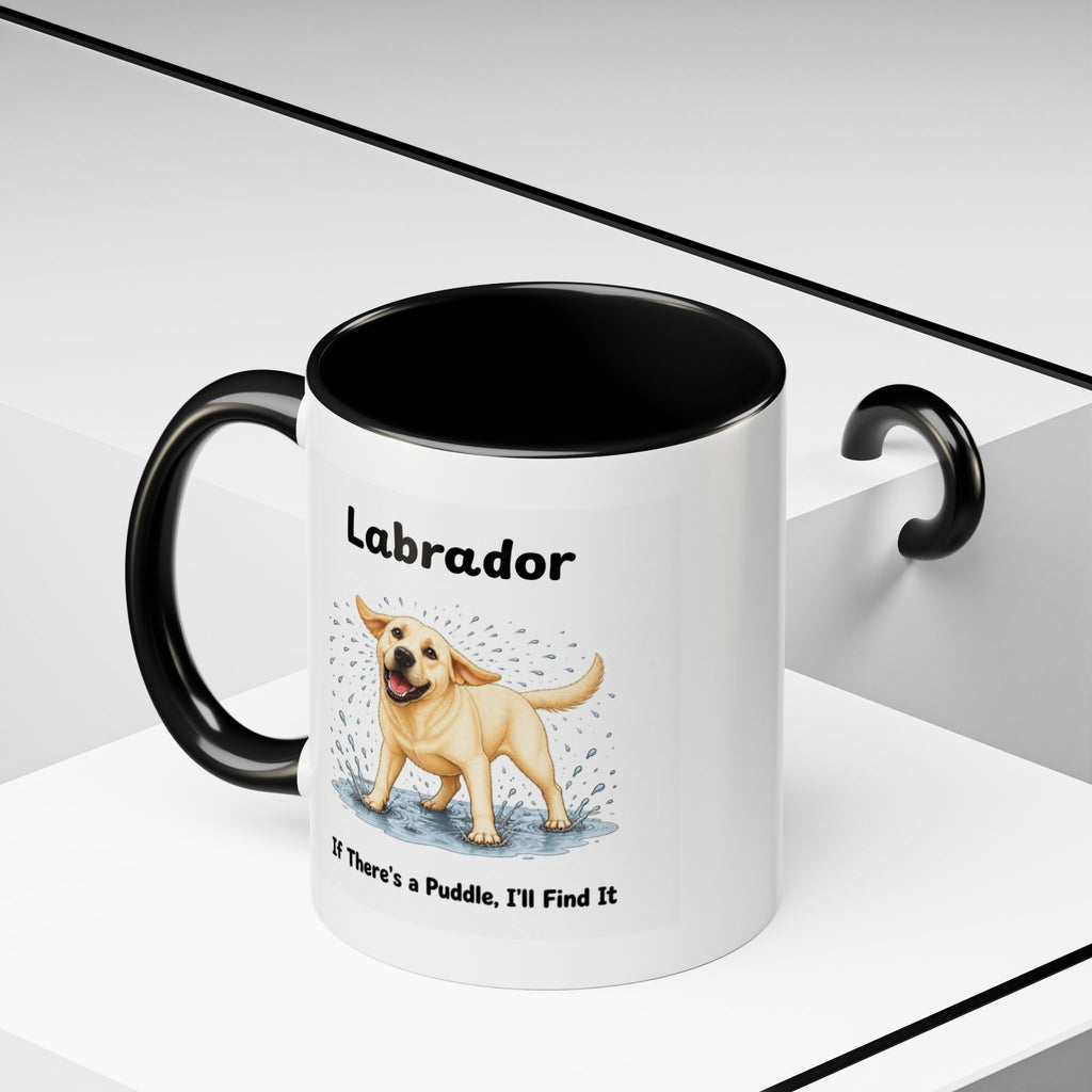 Personalised Yellow Labrador Mug - If There's a Puddle, I'll Find It - Custom Dog Name, Funny Wet Dog Gift, 11oz