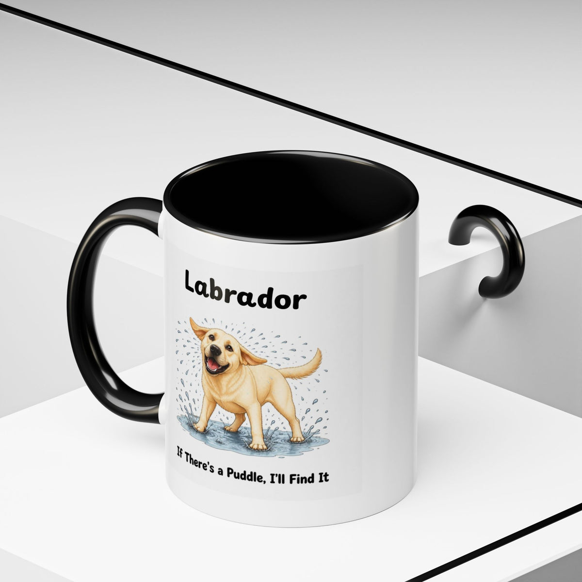 Personalised Yellow Labrador Mug - If There's a Puddle, I'll Find It - Custom Dog Name, Funny Wet Dog Gift, 11oz