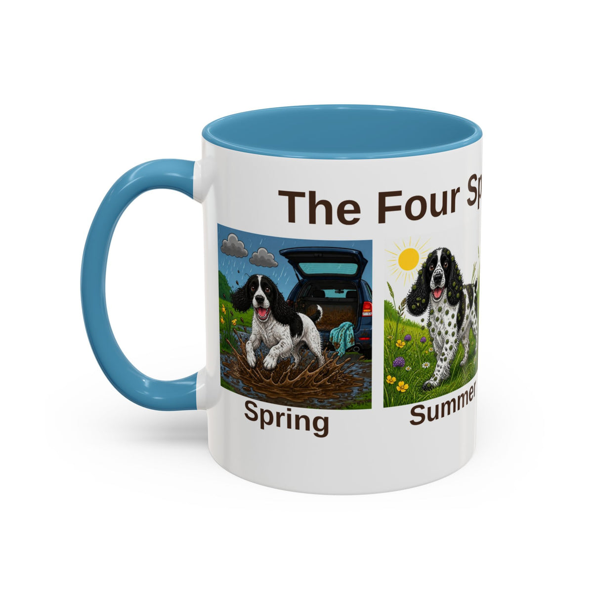 Four Spaniel Seasons Mug - Springer Spaniel - Black & White