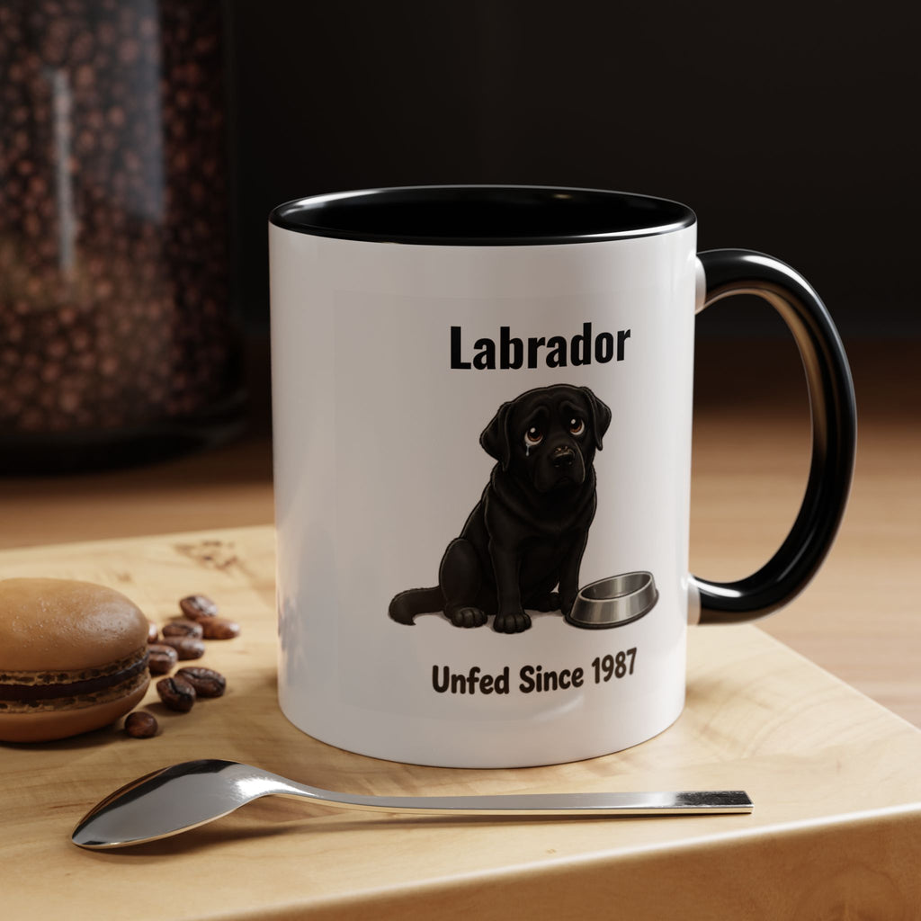 Personalised Black Labrador Mug - Unfed Since 1987 - Custom Dog Name, Funny Greedy Lab Gift, 11oz