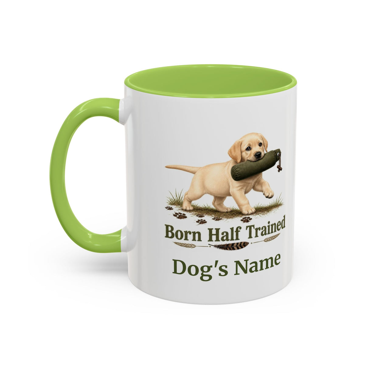 Personalised Yellow Labrador Puppy Mug - Born Half Trained - Custom Dog Name, Training Dummy Gun Dog Gift, 11oz