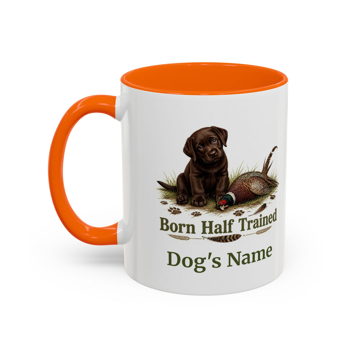 Personalised Chocolate Labrador Puppy Mug - Born Half Trained - Custom Dog Name, Pheasant Gun Dog Gift, 11oz