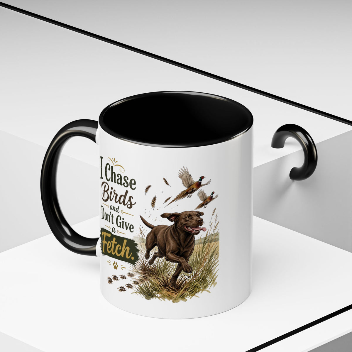 Funny Chocolate Labrador Mug - I Chase Birds and Don't Give a Fetch, Working Gun Dog Gift, Pheasant Shooting Mug, 11oz