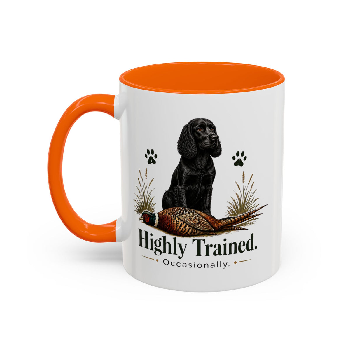 Funny Black Cocker Spaniel Mug - Highly Trained Occasionally, Gundog Owner Gift, Shooting Dog Lover Coffee Mug, 11oz