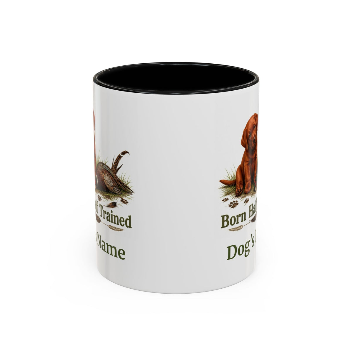 Personalised Fox Red Labrador Puppy Mug - Born Half Trained - Custom Dog Name, Pheasant Gun Dog Gift, 11oz
