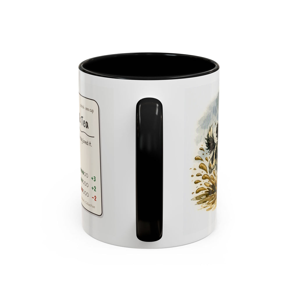 Funny dog walker mug, man with black and white dog on a muddy rainy walk – view 7