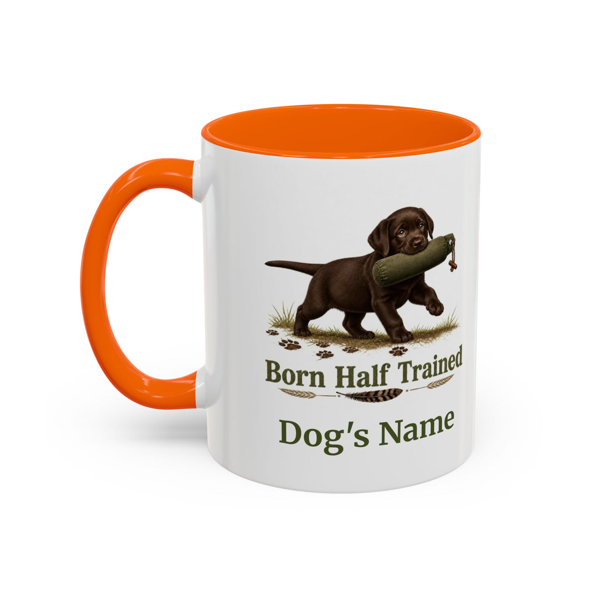 Personalised Chocolate Labrador Puppy Mug - Born Half Trained - Custom Dog Name, Training Dummy Gun Dog Gift, 11oz