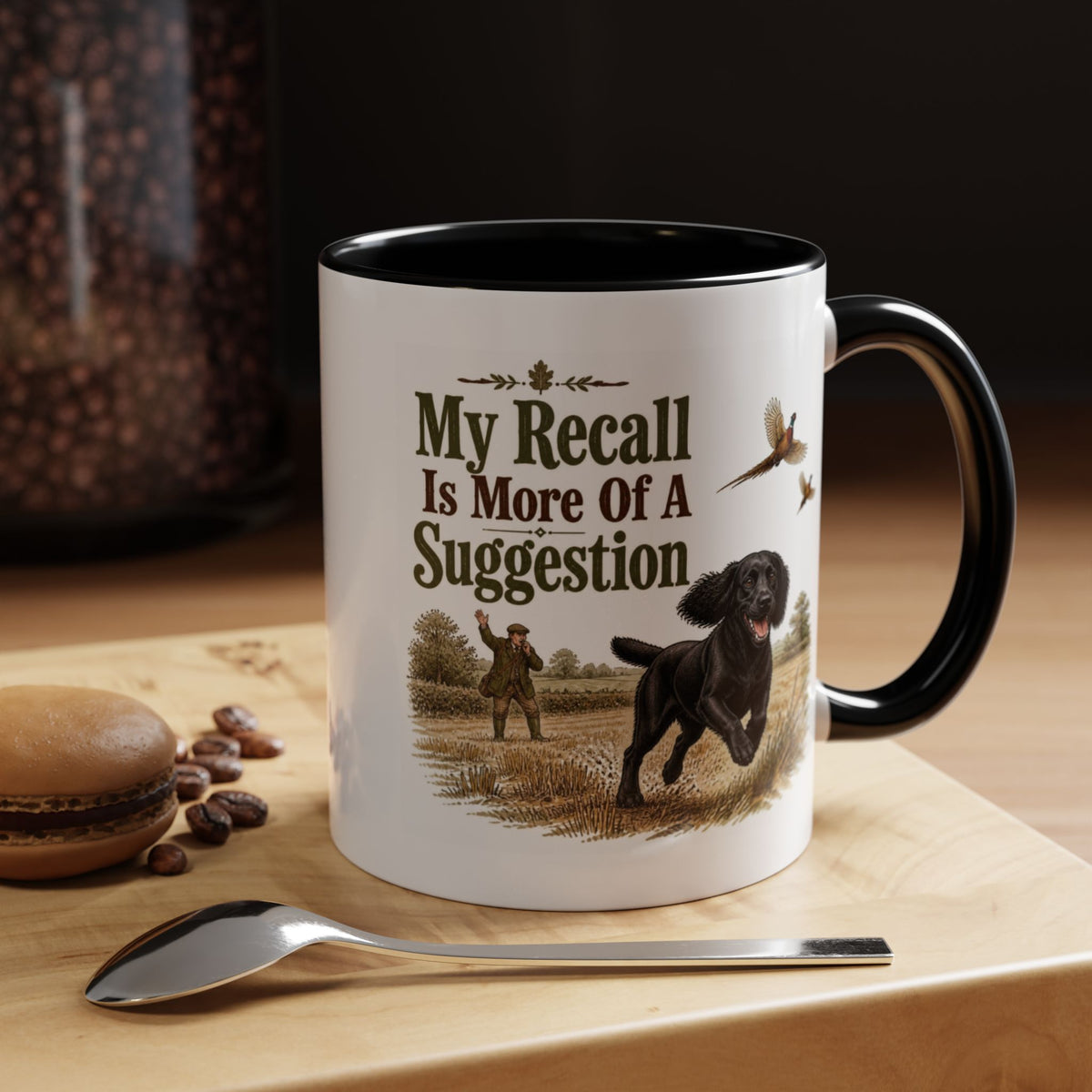 Funny Black Cocker Spaniel Mug - My Recall Is More Of A Suggestion, Working Gun Dog Gift, Pheasant Shooting Mug, 11oz