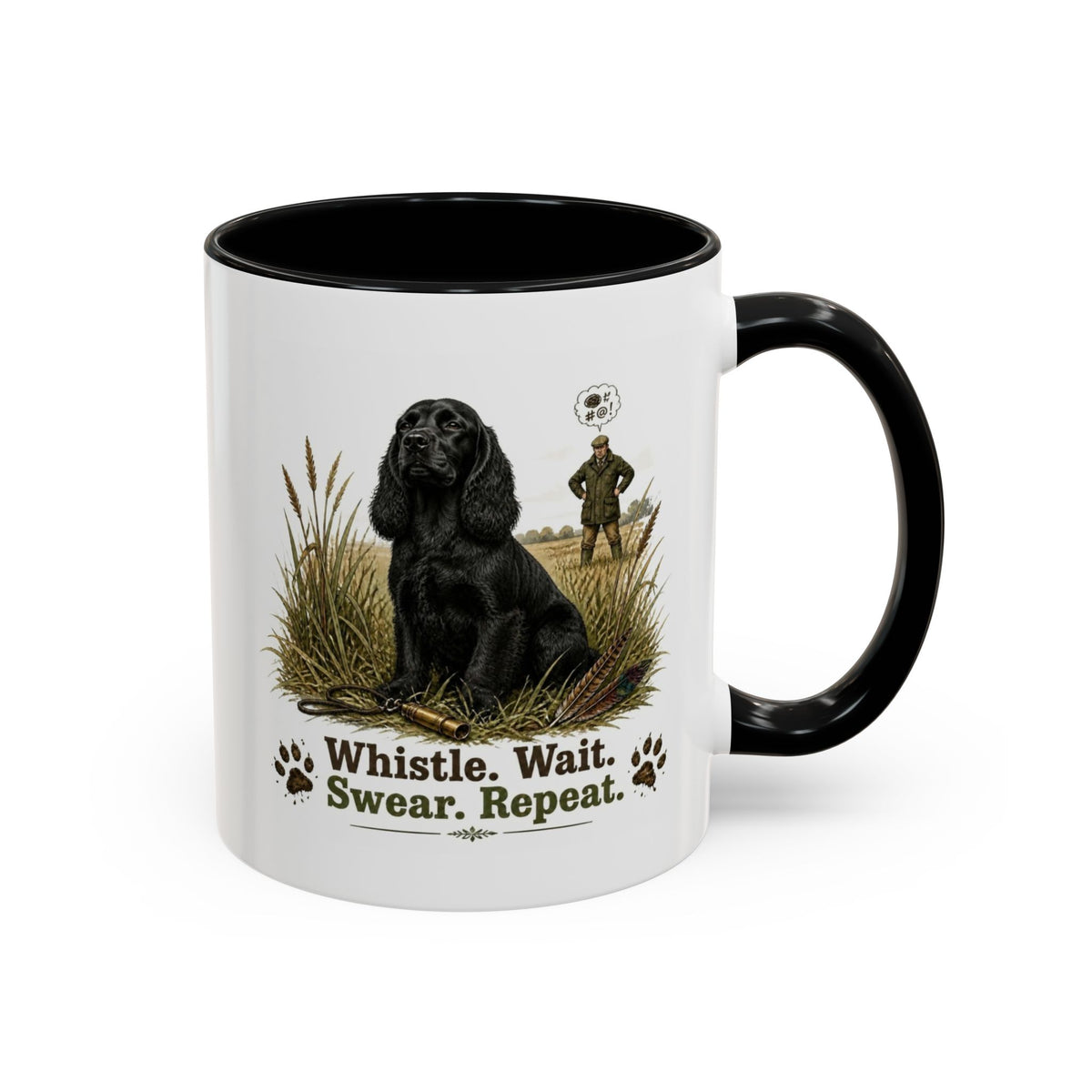 Funny Black Cocker Spaniel Mug - Whistle. Wait. Swear. Repeat. Working Gun Dog Gift, Dog Training Mug, 11oz