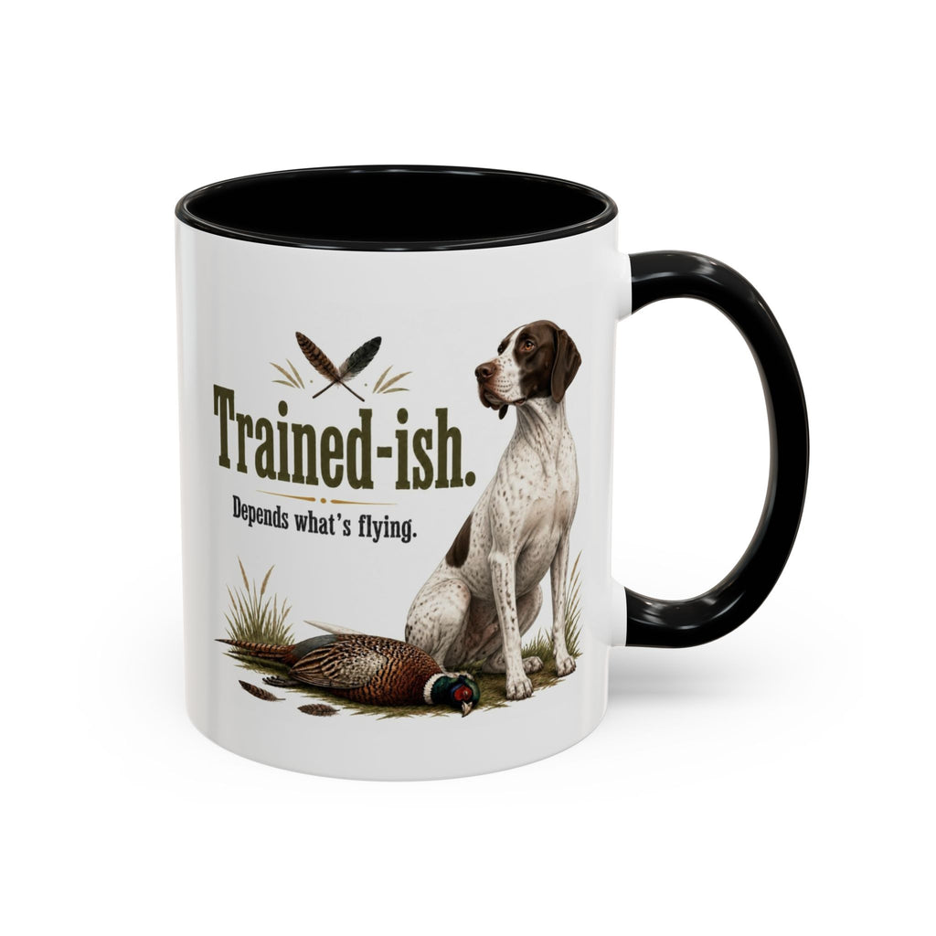 Funny English Pointer Mug - Trained-ish Depends What's Flying, Working Gun Dog Gift, Pheasant Shooting Mug, 11oz