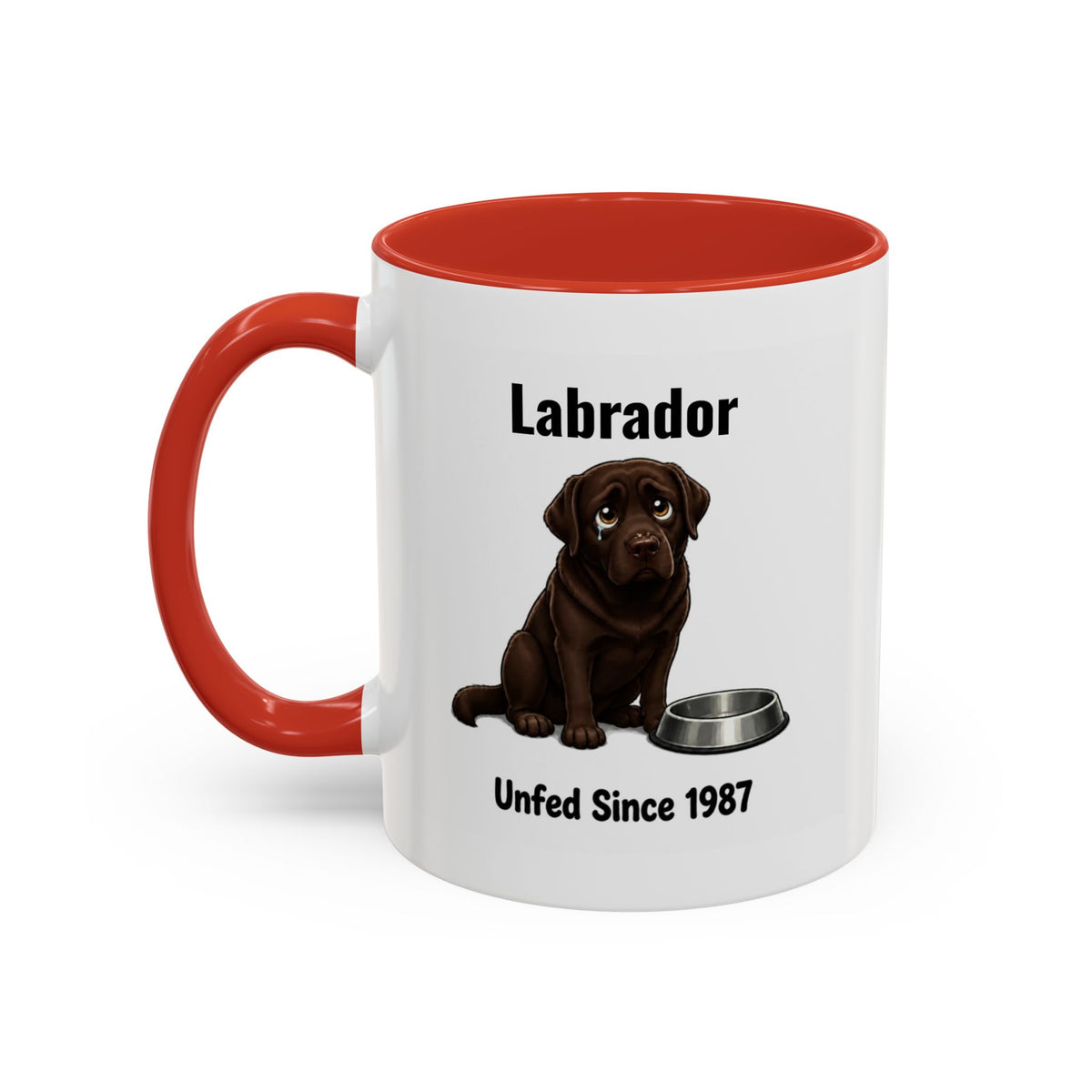 Personalised Chocolate Labrador Mug - Unfed Since 1987 - Custom Dog Name, Funny Greedy Lab Gift, 11oz