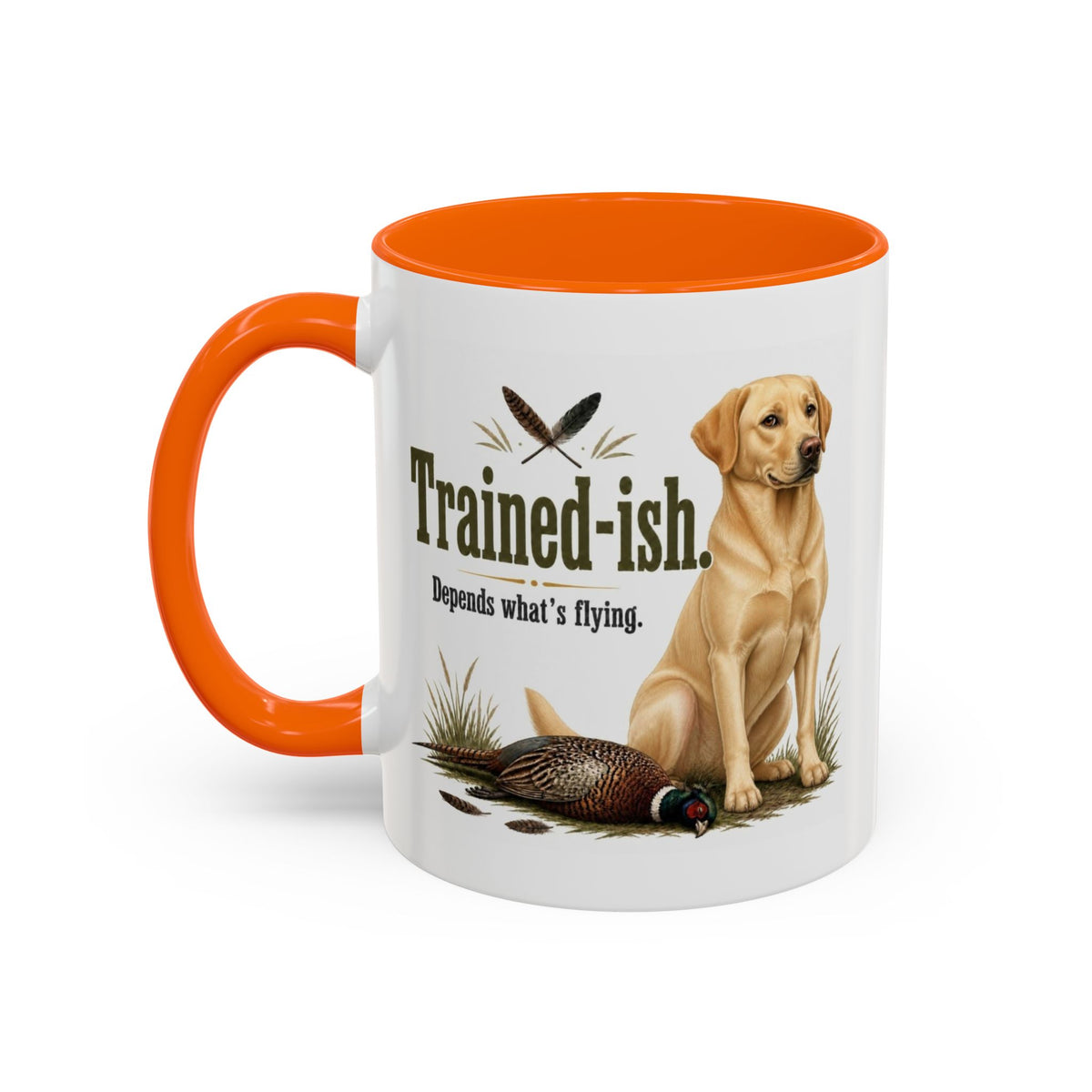 Funny Yellow Labrador Mug - Trained-ish Depends What's Flying, Working Gun Dog Gift, Pheasant Shooting Mug, 11oz