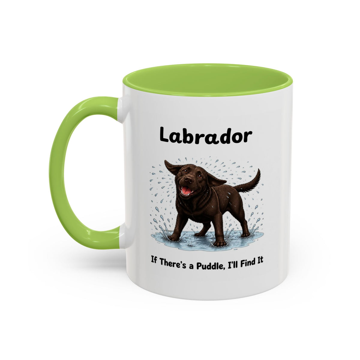 Personalised Chocolate Labrador Mug - If There's a Puddle, I'll Find It - Custom Dog Name, Funny Wet Dog Gift, 11oz