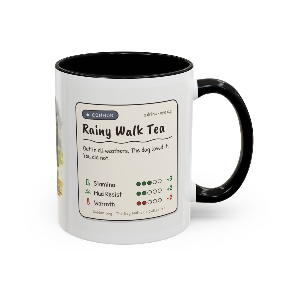 Rainy Walk Tea mug, man with golden dog on a muddy rainy walk – view 5