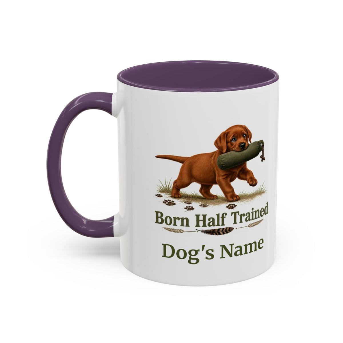 Personalised Fox Red Labrador Puppy Mug - Born Half Trained - Custom Dog Name, Training Dummy Gun Dog Gift, 11oz