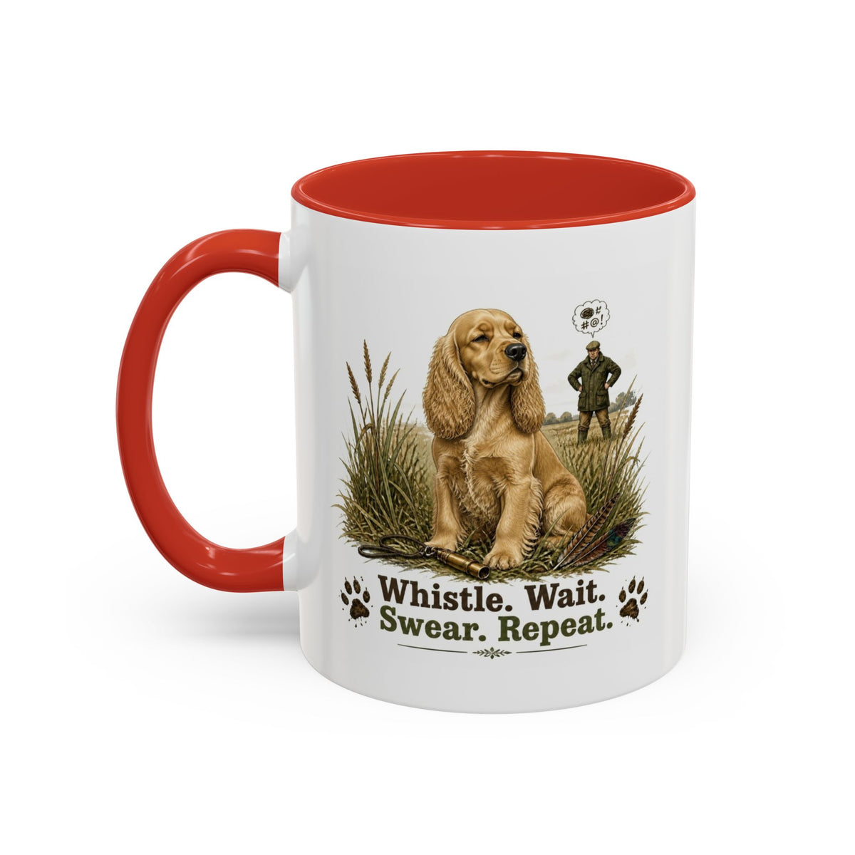 Funny Golden Cocker Spaniel Mug - Whistle. Wait. Swear. Repeat. Working Gun Dog Gift, Dog Training Mug, 11oz