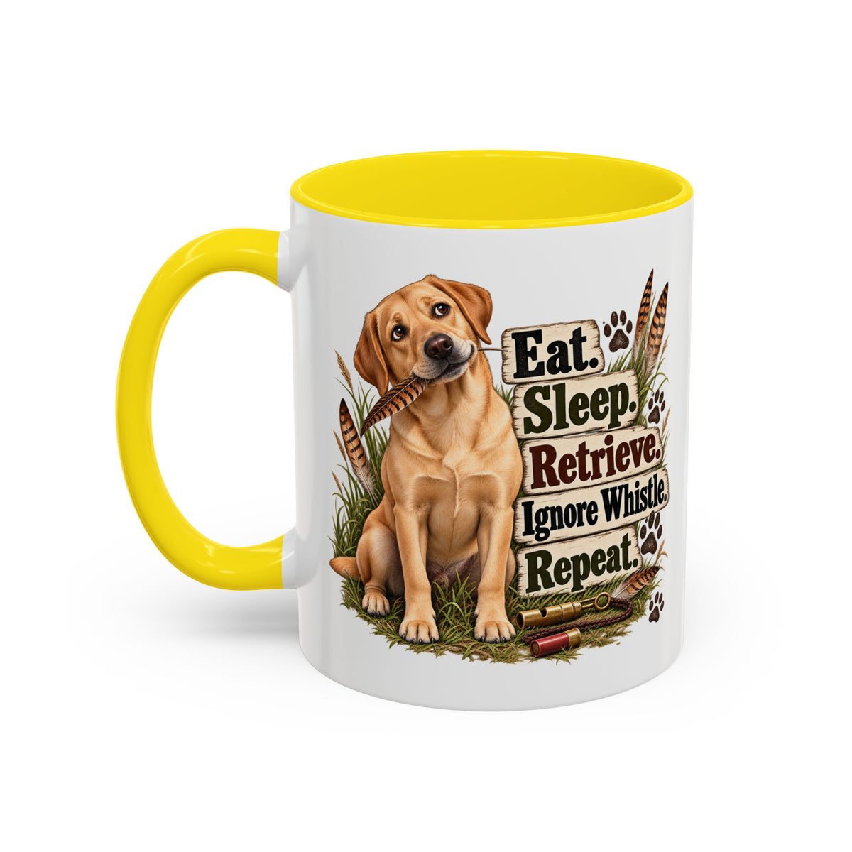 Funny Yellow Labrador Mug - Eat Sleep Retrieve Ignore Whistle Repeat, Gundog Owner Gift, Shooting Dog Lover Coffee Mug, 11oz