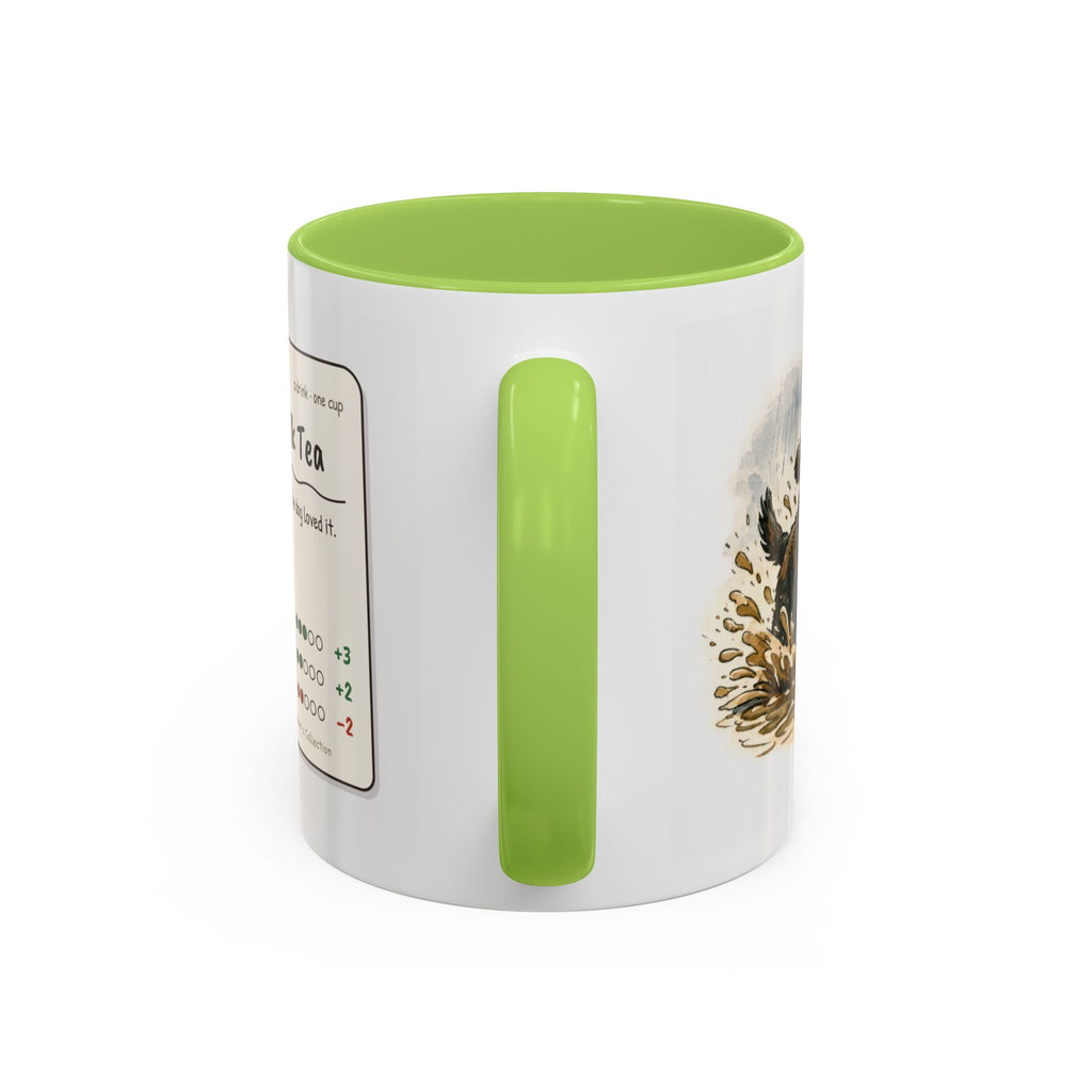 Rainy Walk Tea mug, man with black dog on a muddy rainy walk – view 11