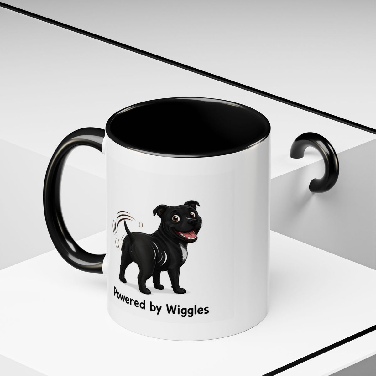 Powered by Wiggles Mug - Staffordshire Bull Terrier - Black