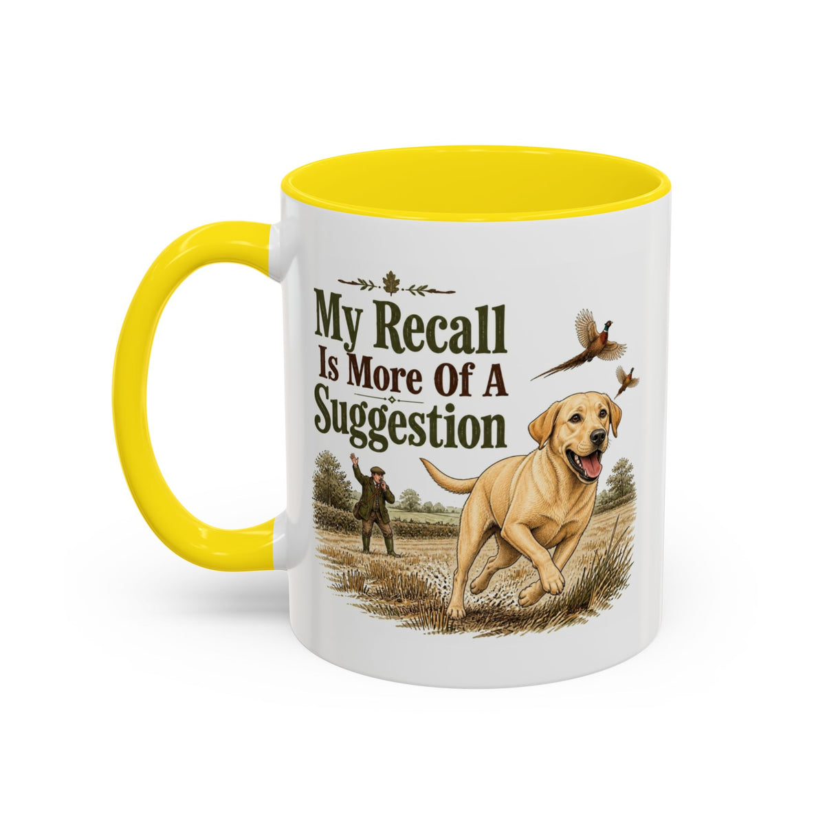 Funny Yellow Labrador Mug - My Recall Is More Of A Suggestion, Working Gun Dog Gift, Pheasant Shooting Mug, 11oz