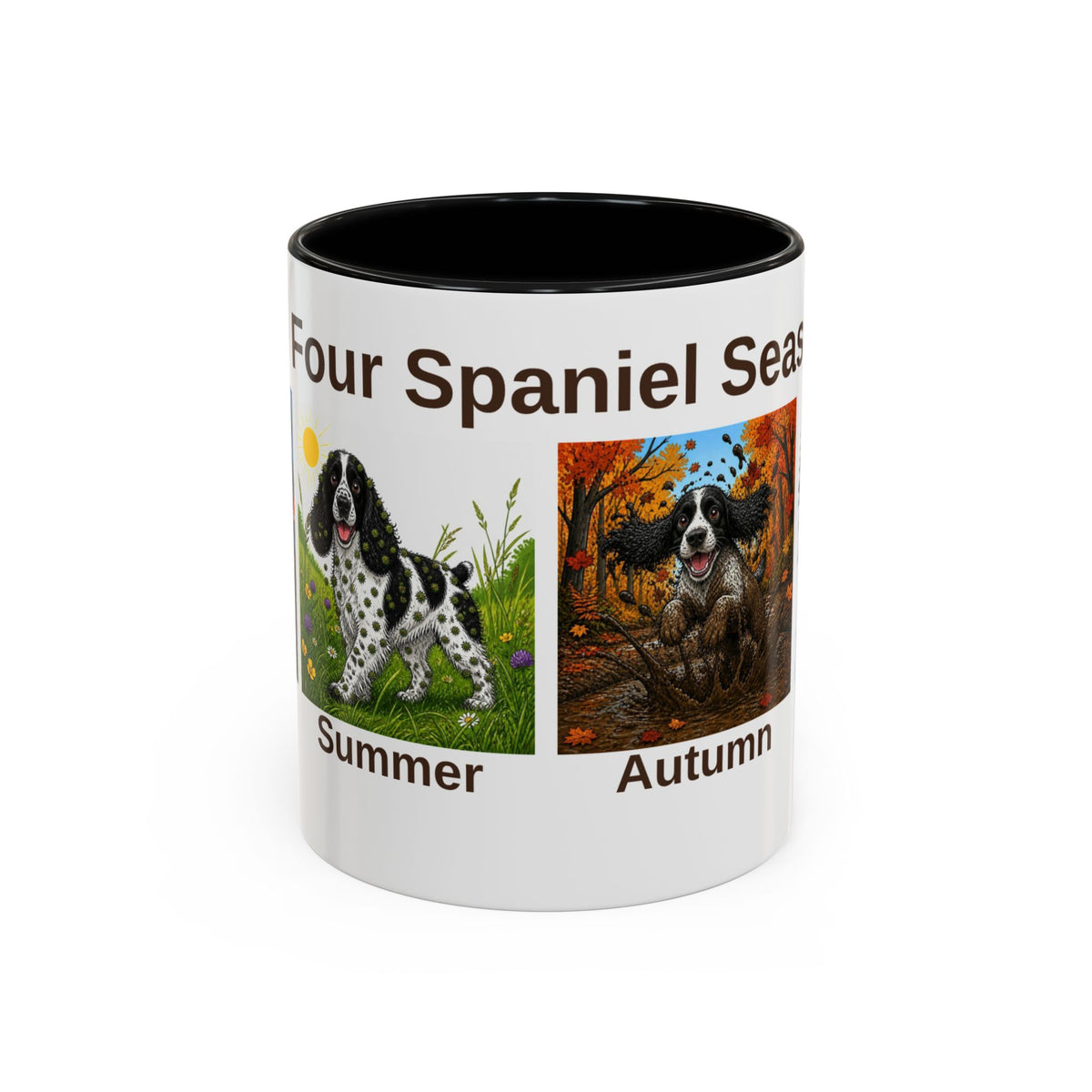 Four Spaniel Seasons Mug - Springer Spaniel - Black & White