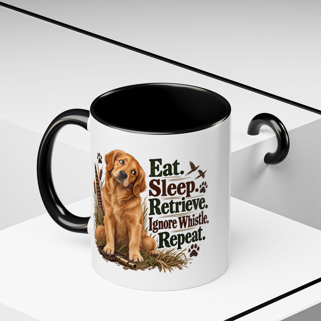 Funny Golden Retriever Mug - Eat Sleep Retrieve Ignore Whistle Repeat, Gundog Owner Gift, Shooting Dog Lover Coffee Mug, 11oz
