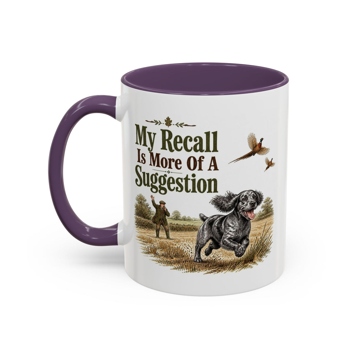 Funny Blue Roan Cocker Spaniel Mug - My Recall Is More Of A Suggestion, Working Gun Dog Gift, Pheasant Shooting Mug, 11oz