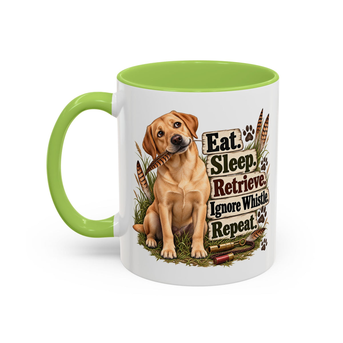 Funny Yellow Labrador Mug - Eat Sleep Retrieve Ignore Whistle Repeat, Gundog Owner Gift, Shooting Dog Lover Coffee Mug, 11oz