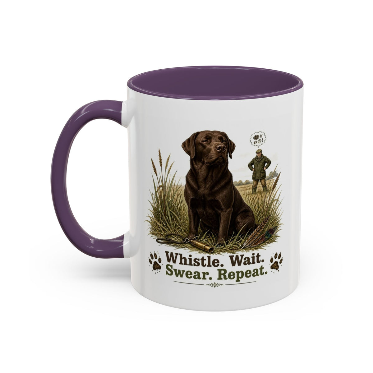 Funny Chocolate Labrador Mug - Whistle. Wait. Swear. Repeat. Working Gun Dog Gift, Dog Training Mug, 11oz