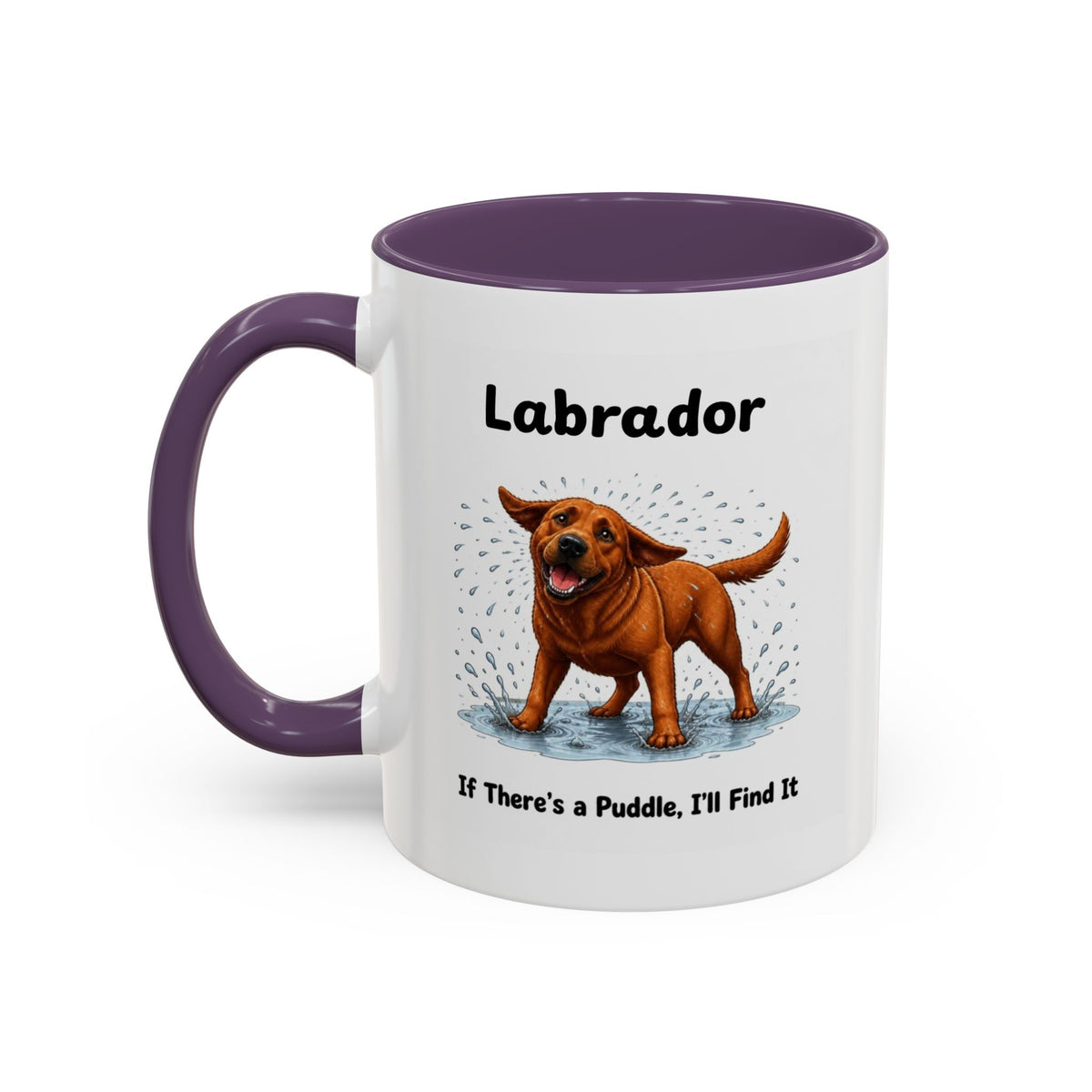 Personalised Fox Red Labrador Mug - If There's a Puddle, I'll Find It - Custom Dog Name, Funny Wet Dog Gift, 11oz