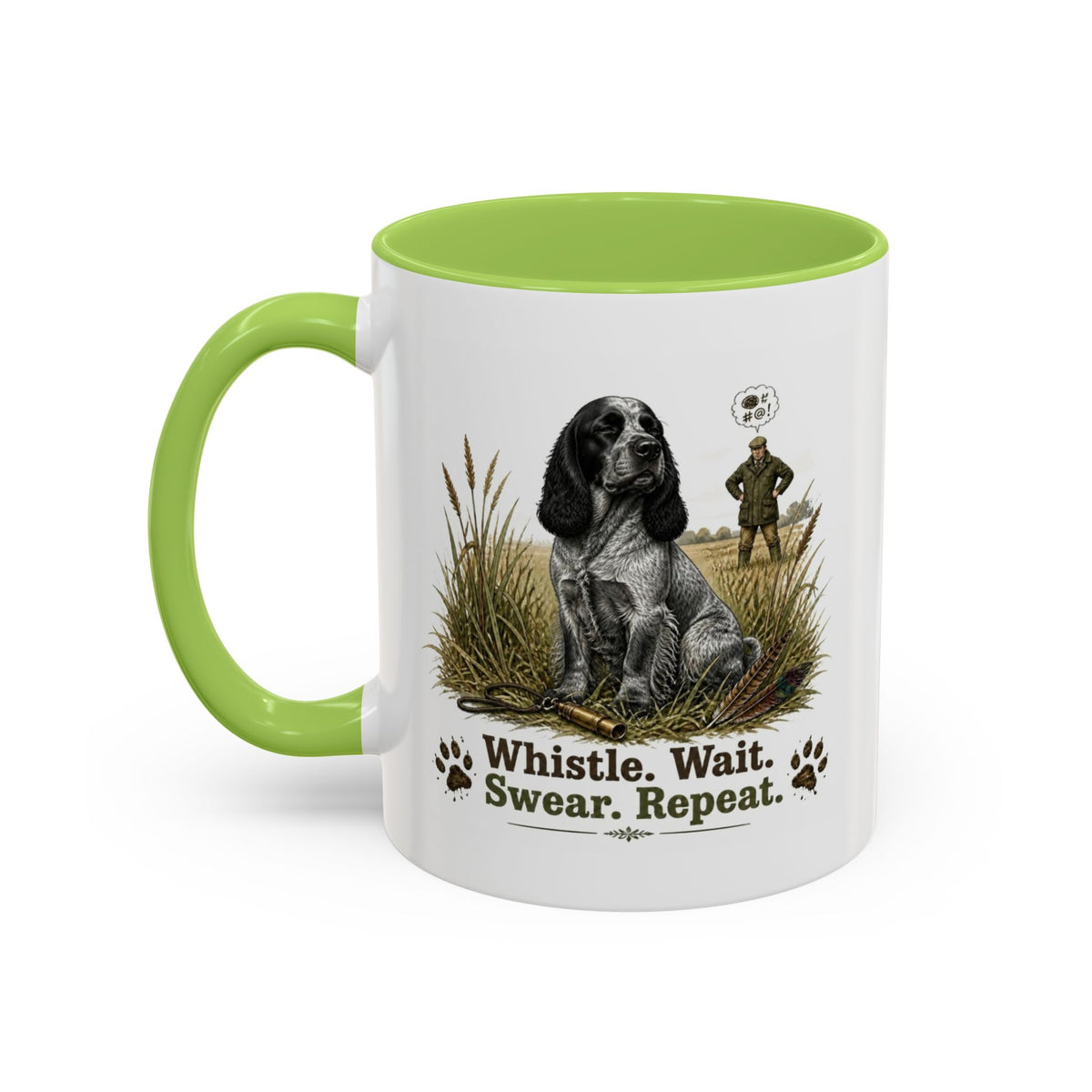 Funny Blue Roan Cocker Spaniel Mug - Whistle. Wait. Swear. Repeat. Working Gun Dog Gift, Dog Training Mug, 11oz