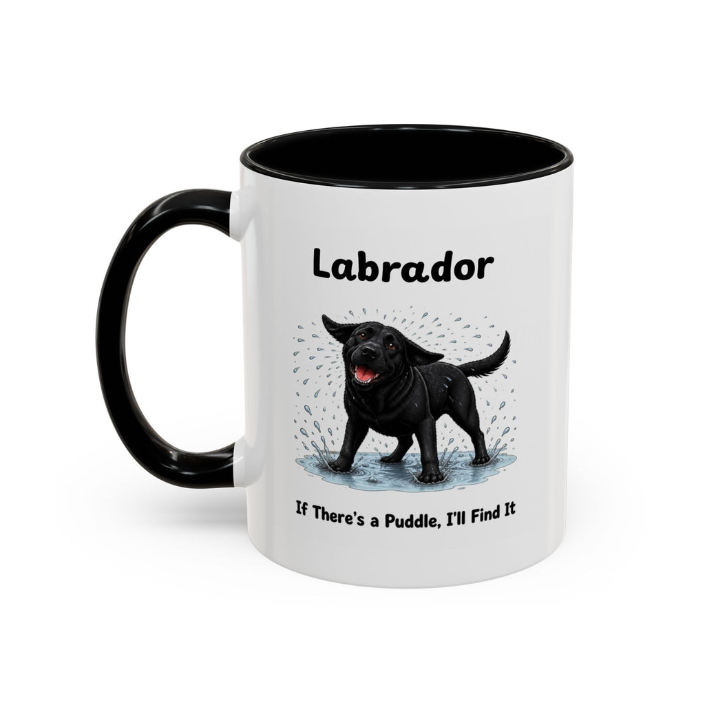 Personalised Black Labrador Mug - If There's a Puddle, I'll Find It - Custom Dog Name, Funny Wet Dog Gift, 11oz