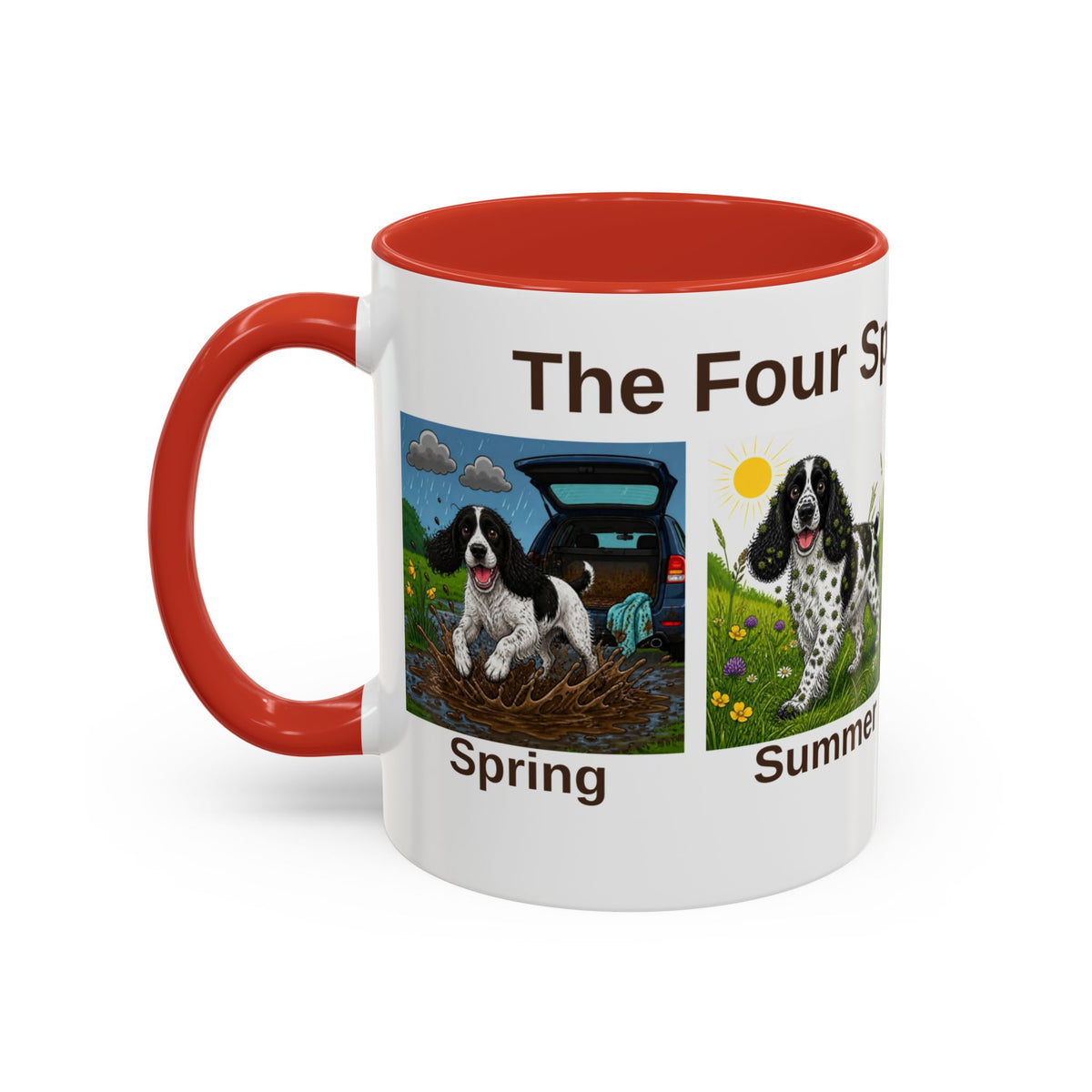 Four Spaniel Seasons Mug - Springer Spaniel - Black & White