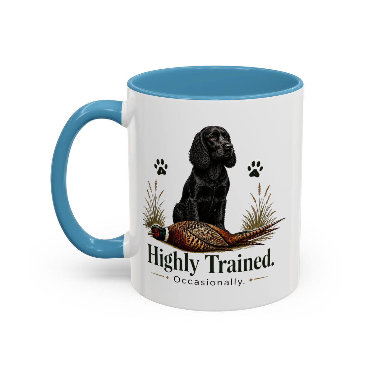 Funny Black Cocker Spaniel Mug - Highly Trained Occasionally, Gundog Owner Gift, Shooting Dog Lover Coffee Mug, 11oz