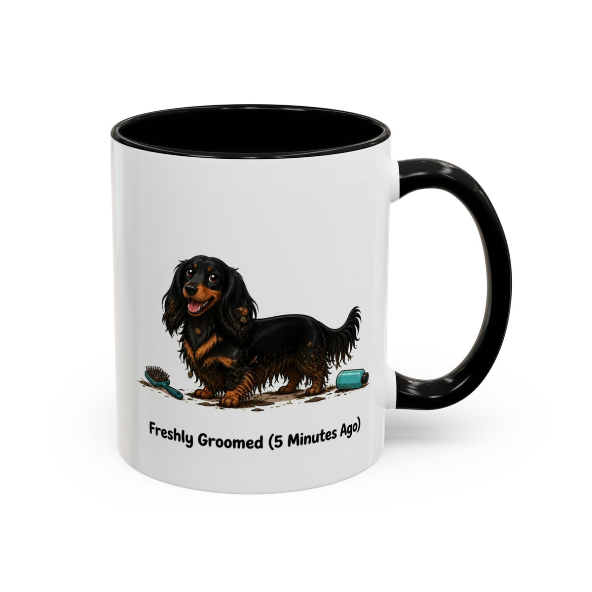 Freshly Groomed Mug - Mini Long Haired Dachshund - Black & Tan