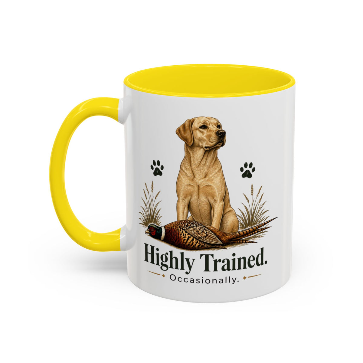 Funny Yellow Labrador Mug - Highly Trained Occasionally, Gundog Owner Gift, Shooting Dog Lover Coffee Mug, 11oz