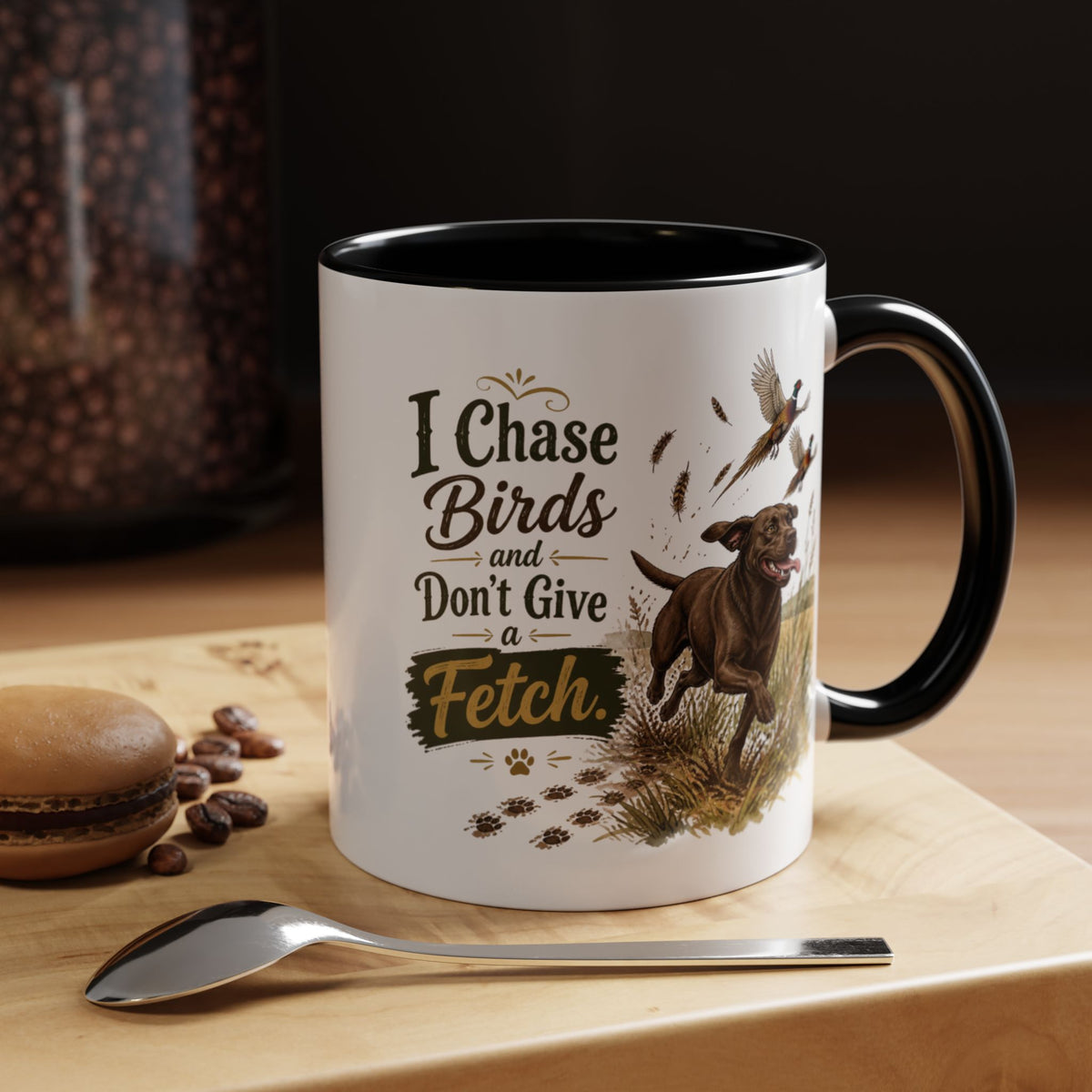 Funny Chocolate Labrador Mug - I Chase Birds and Don't Give a Fetch, Working Gun Dog Gift, Pheasant Shooting Mug, 11oz