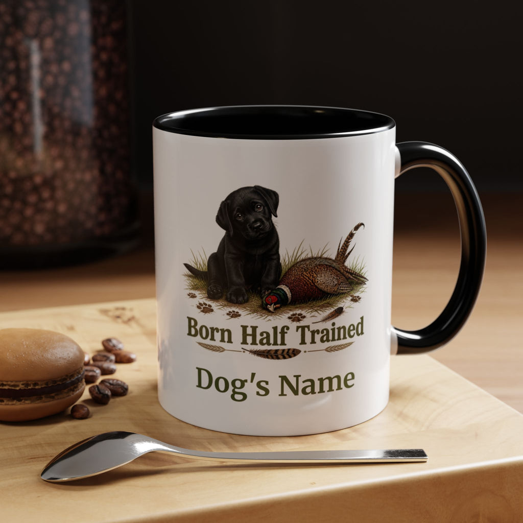 Personalised Black Labrador Puppy Mug - Born Half Trained - Custom Dog Name, Pheasant Gun Dog Gift, 11oz