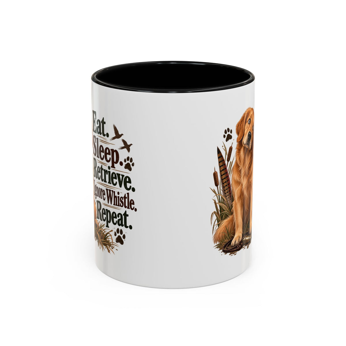 Funny Golden Retriever Mug - Eat Sleep Retrieve Ignore Whistle Repeat, Gundog Owner Gift, Shooting Dog Lover Coffee Mug, 11oz