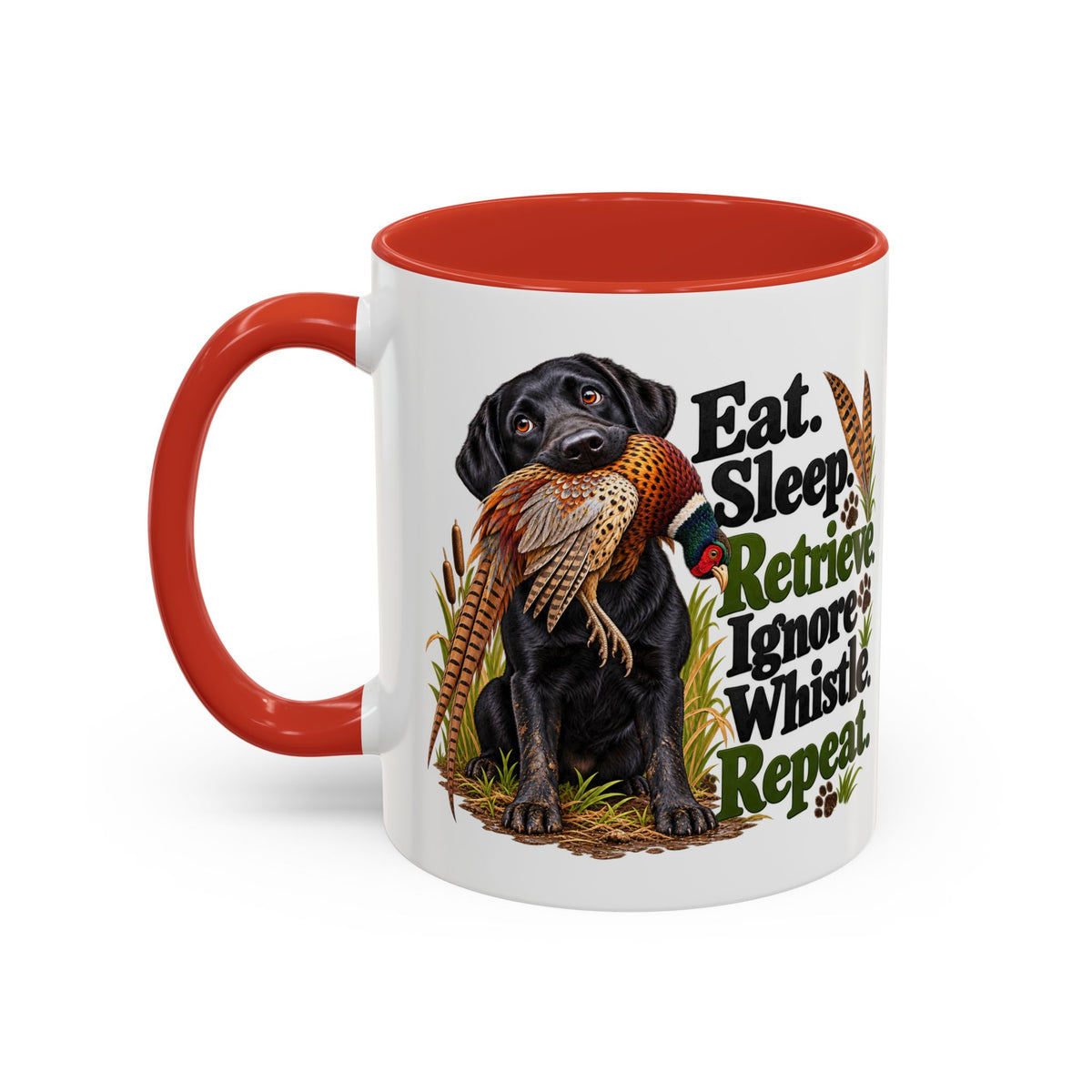 Funny Black Labrador Mug - Eat Sleep Retrieve Ignore Whistle Repeat, Gundog Owner Gift, Shooting Dog Lover Coffee Mug, 11oz