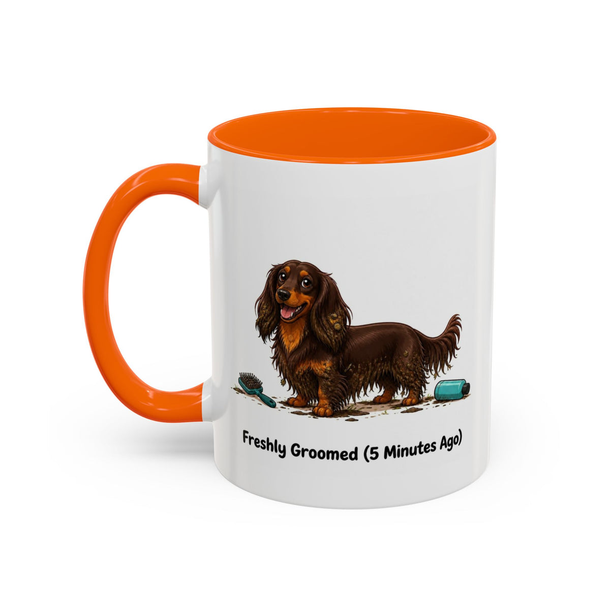 Freshly Groomed Mug - Mini Long Haired Dachshund - Chocolate & Tan