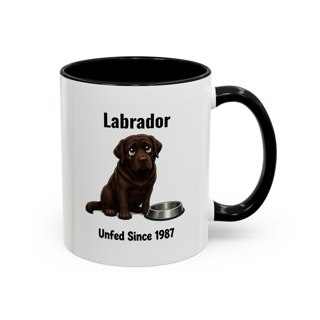 Personalised Chocolate Labrador Mug - Unfed Since 1987 - Custom Dog Name, Funny Greedy Lab Gift, 11oz