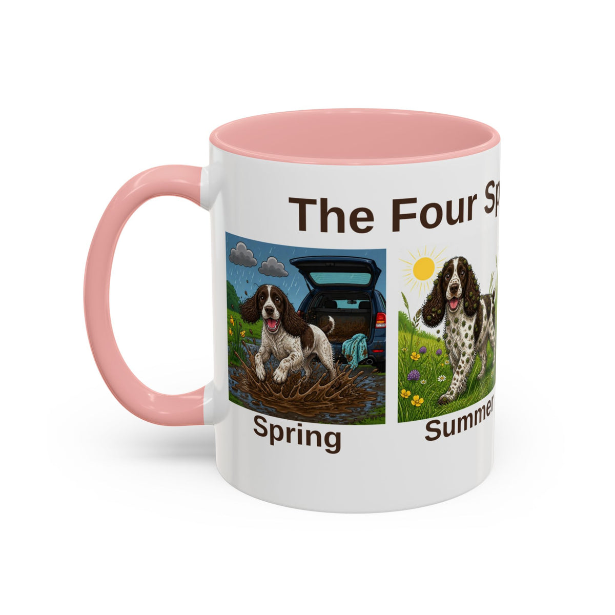 Four Spaniel Seasons Mug - Springer Spaniel - Liver & White