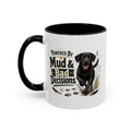 Funny Black Labrador Mug - Powered By Mud & Bad Decisions, Muddy Dog Owner Gift, Gundog Lover Coffee Mug, 11oz