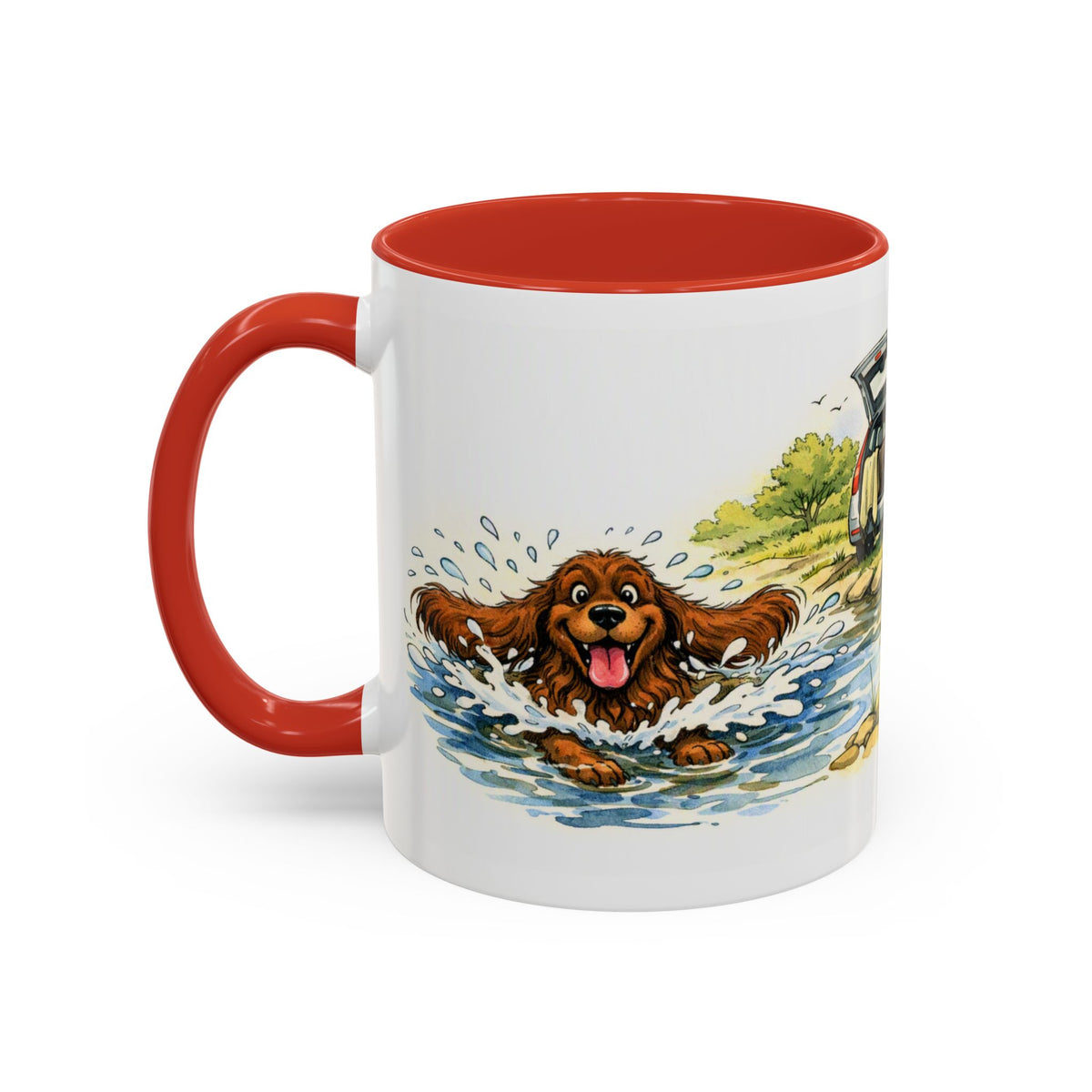 Funny chocolate cocker spaniel mug, wet spaniel and car – view 5
