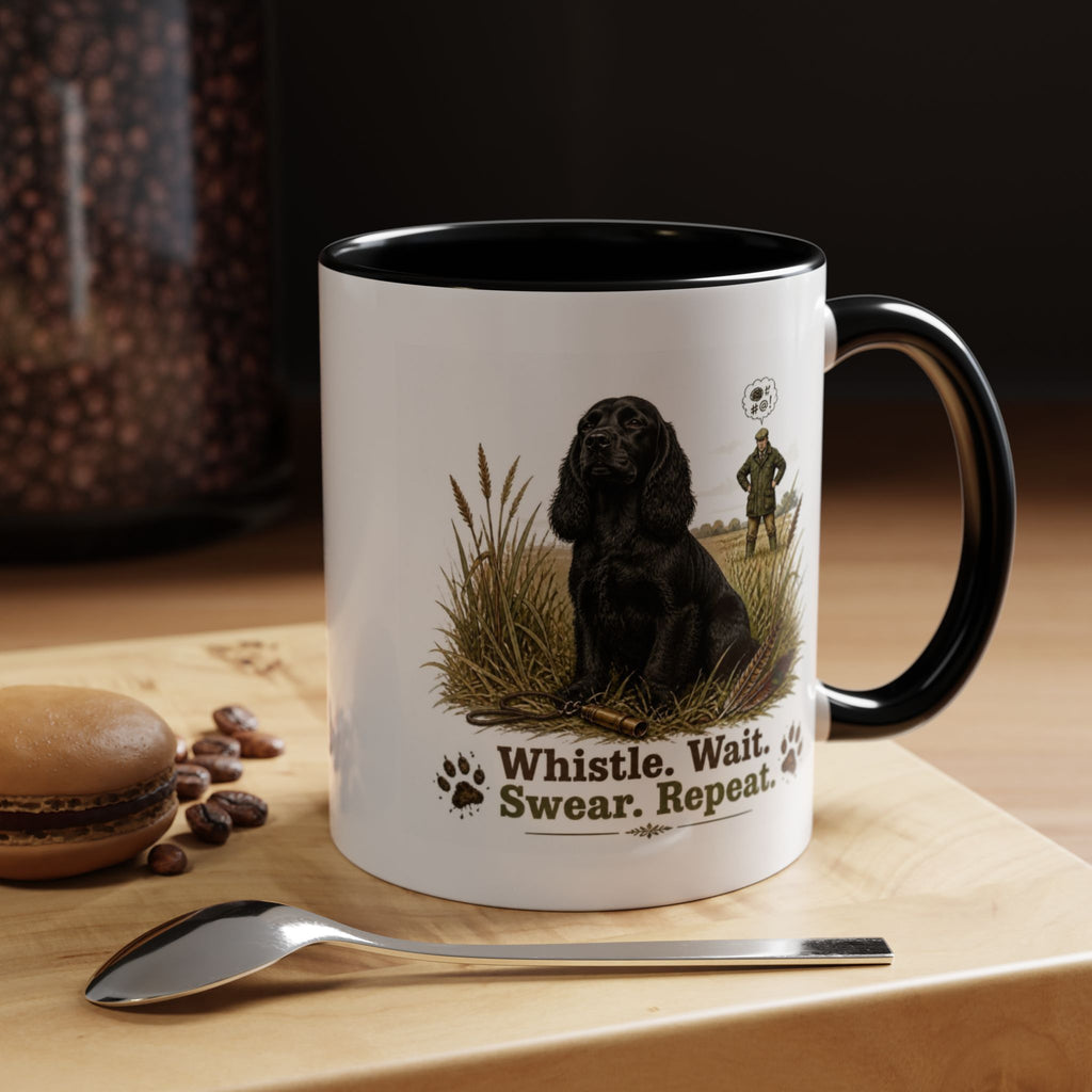 Funny Black Cocker Spaniel Mug - Whistle. Wait. Swear. Repeat. Working Gun Dog Gift, Dog Training Mug, 11oz