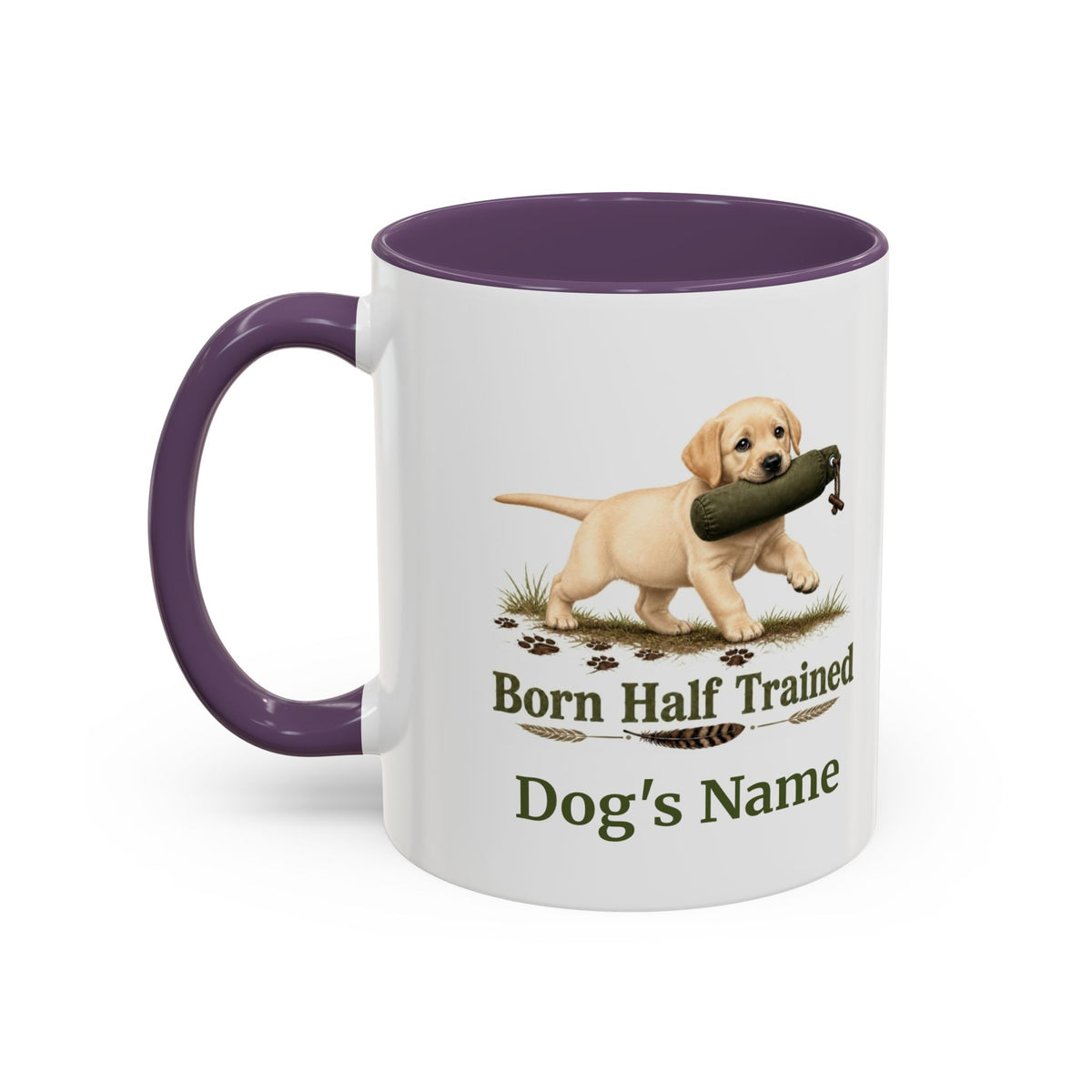 Personalised Yellow Labrador Puppy Mug - Born Half Trained - Custom Dog Name, Training Dummy Gun Dog Gift, 11oz